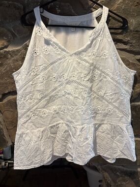 White Eyelet Peplum Tank Top - Women's